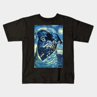 Pugs Van Gogh ✪ Starry Night Abstract Painting Art Style for PUG Lovers and owners Kids T-Shirt